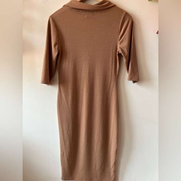 Sincerely Jules Elegant Brown Ribbed Midi Dress BNWT L - Picture 5 of 6